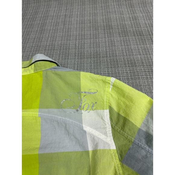 Fox Racing Shirt Womens XL Green Grey Plaid Button‎ Up Long Sleeve Lightweight - Picture 6 of 10